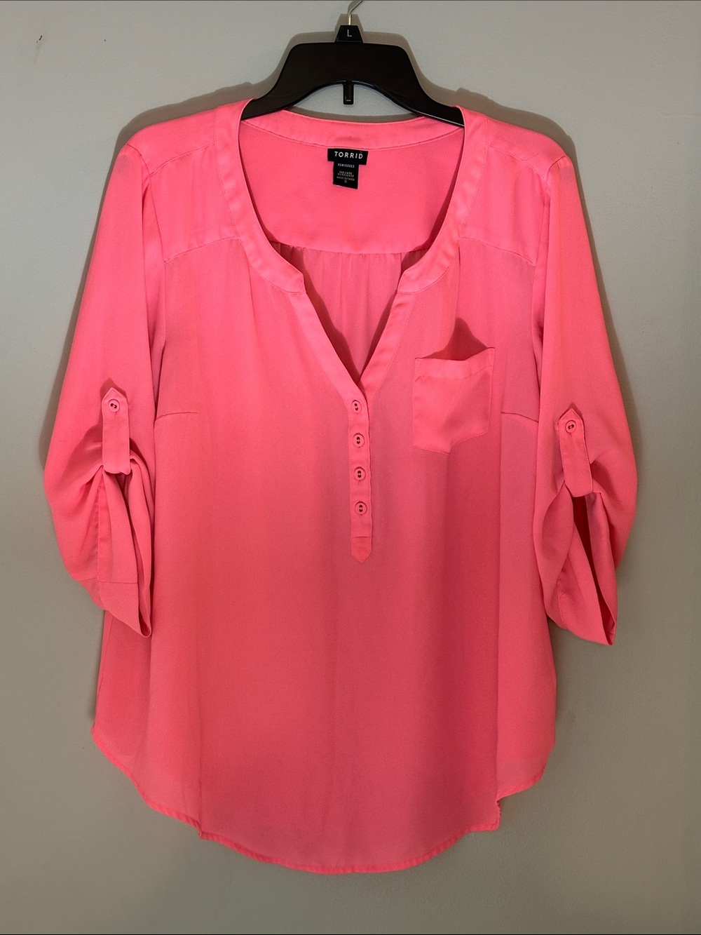 torrid size 0 Coral Pink Henley Roll-Sleeve Blouse